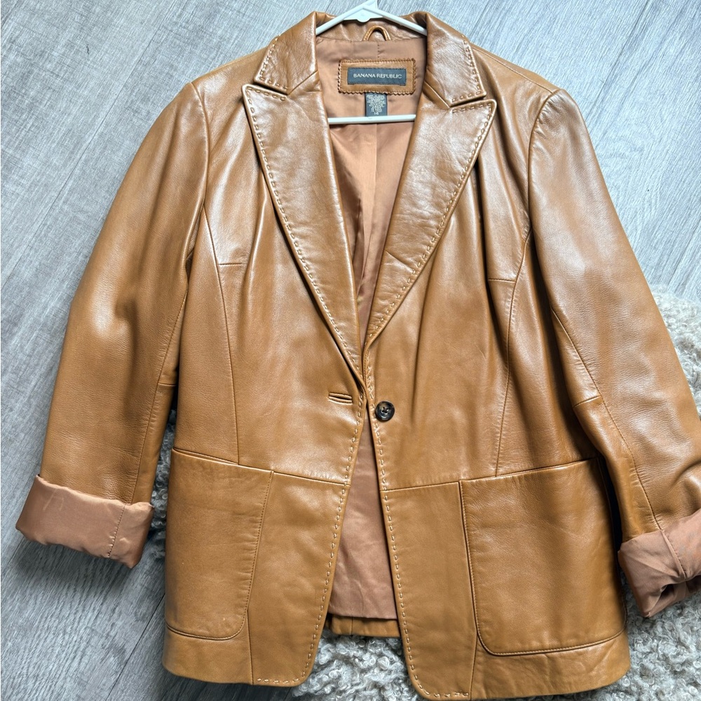 Banana Republic Cognac Leather Blazer Jacket